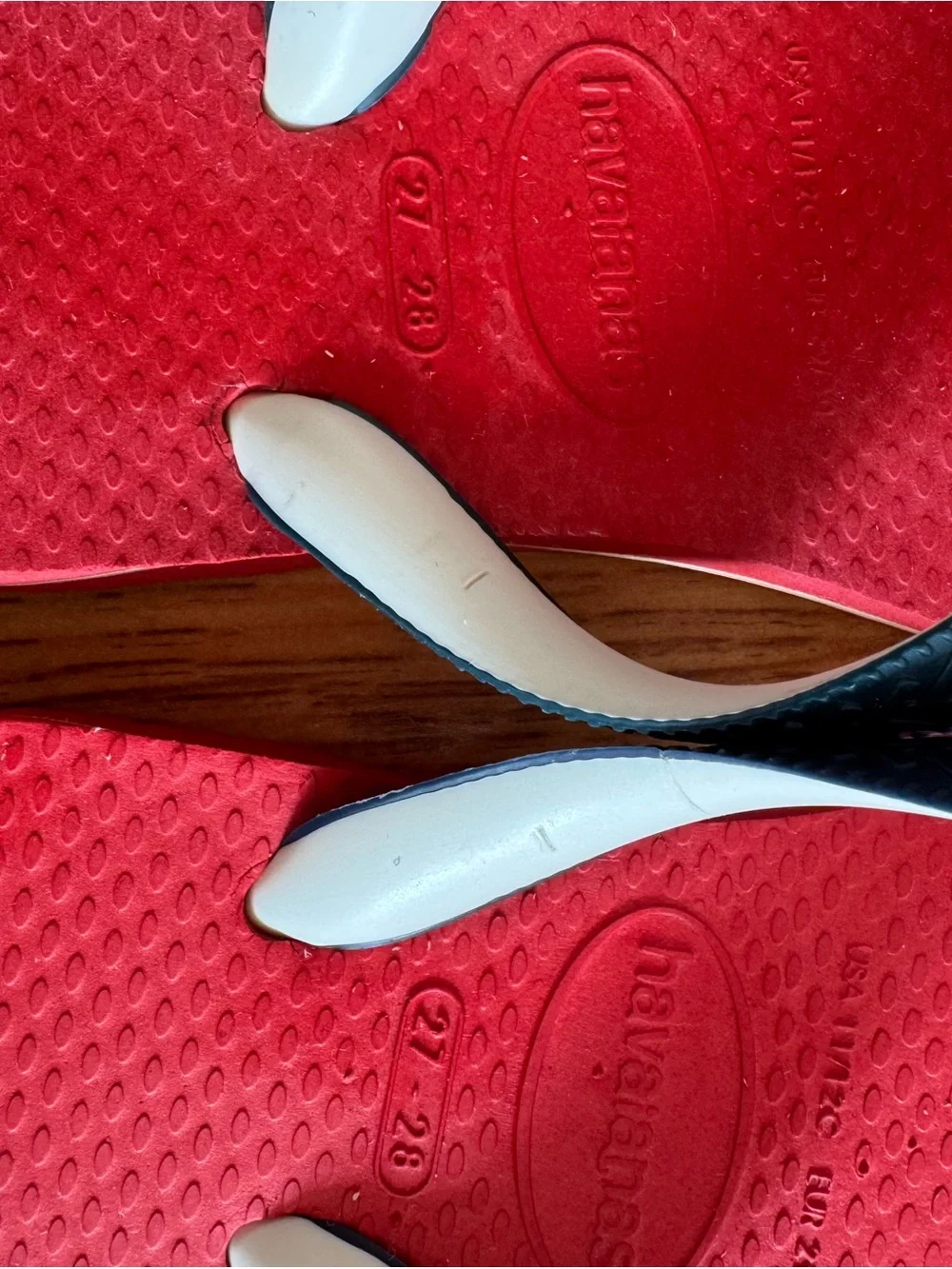 Havaianas Kids Red Flip Flops with Navy Straps and White Underside